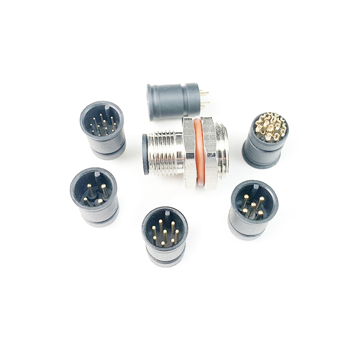 M12防水连接器A编码 12PIN 线端公头 后锁面板式M16.PG9 SW18T后灌胶