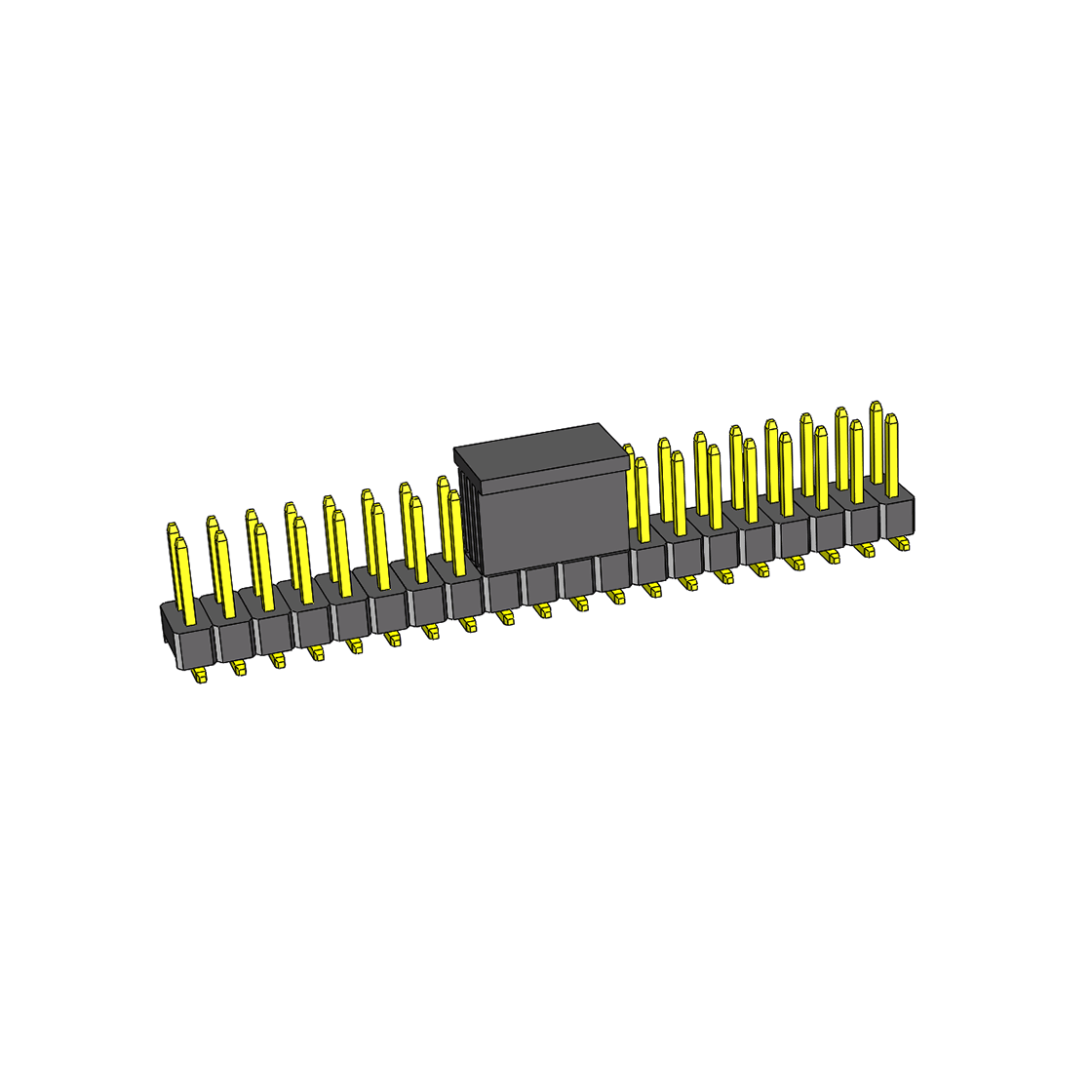 PH2541 排针连接器 Pitch 2.54mm 180° 双排 SMT+CAP 单塑排针 PA:5.84 PC:7.3 2X20Pin 黑色 镀全金G/F