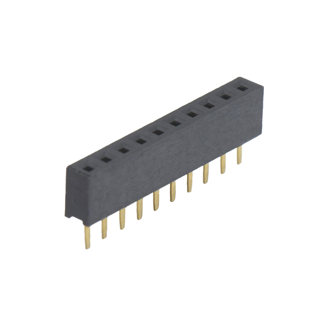 FH2005 排母连接器 Pitch 2.00mm 180° 单排 DIP U型排母 PC 2.8 10Pin 黑色 镀全金G/F