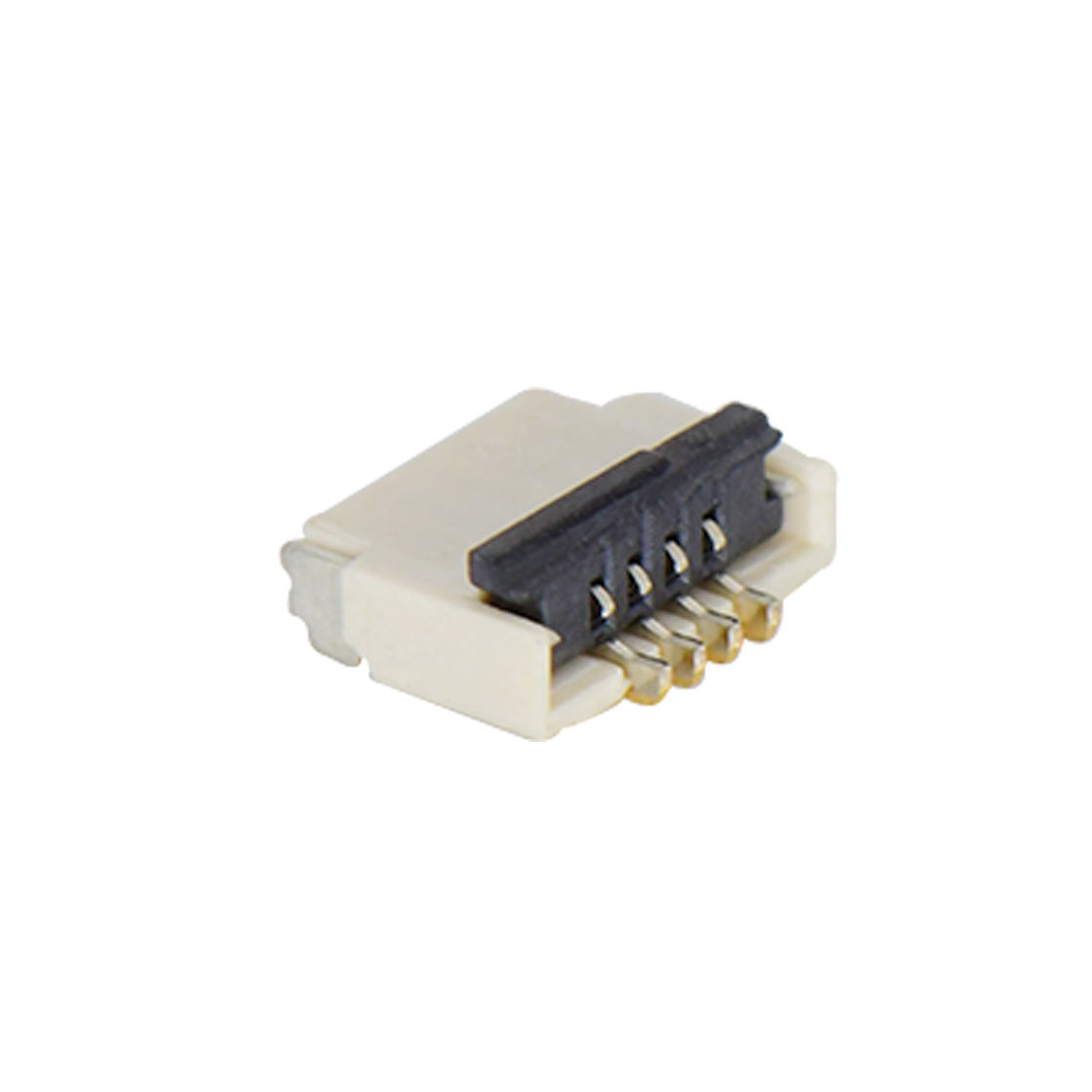 F0501 FPC FFC连接器Pitch 0.50mm 90°H1.00mm 卧贴双面接后掀盖 SMT型FPC 04Pin本色 镀半金接触点及焊接脚点1u"，镍底35-60u.
