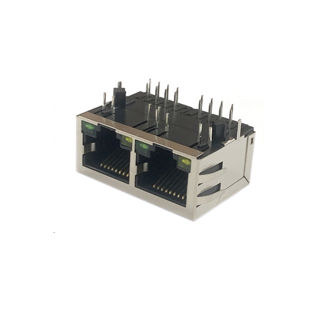 RJ连接器 RJ45 铜壳 扁针 0.35mm Au 6u" PBT带100BASE变压器 左黄右绿