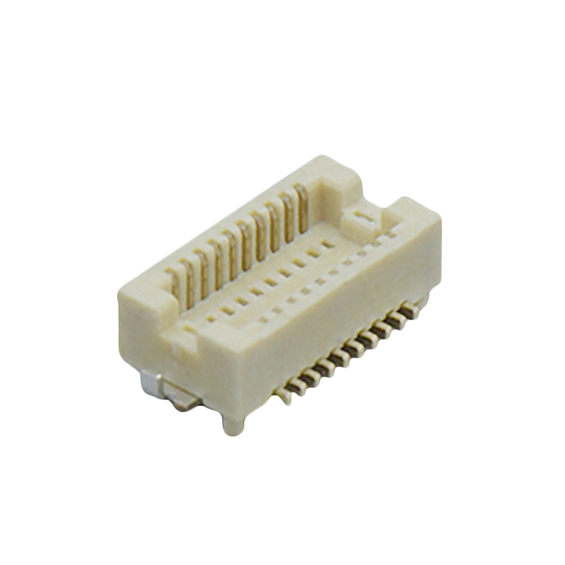 B0503板对板连接器Pitch 0.5mm H2.1mm 双排立贴带柱带接地片母座 20Pin本色 镀全金G/F