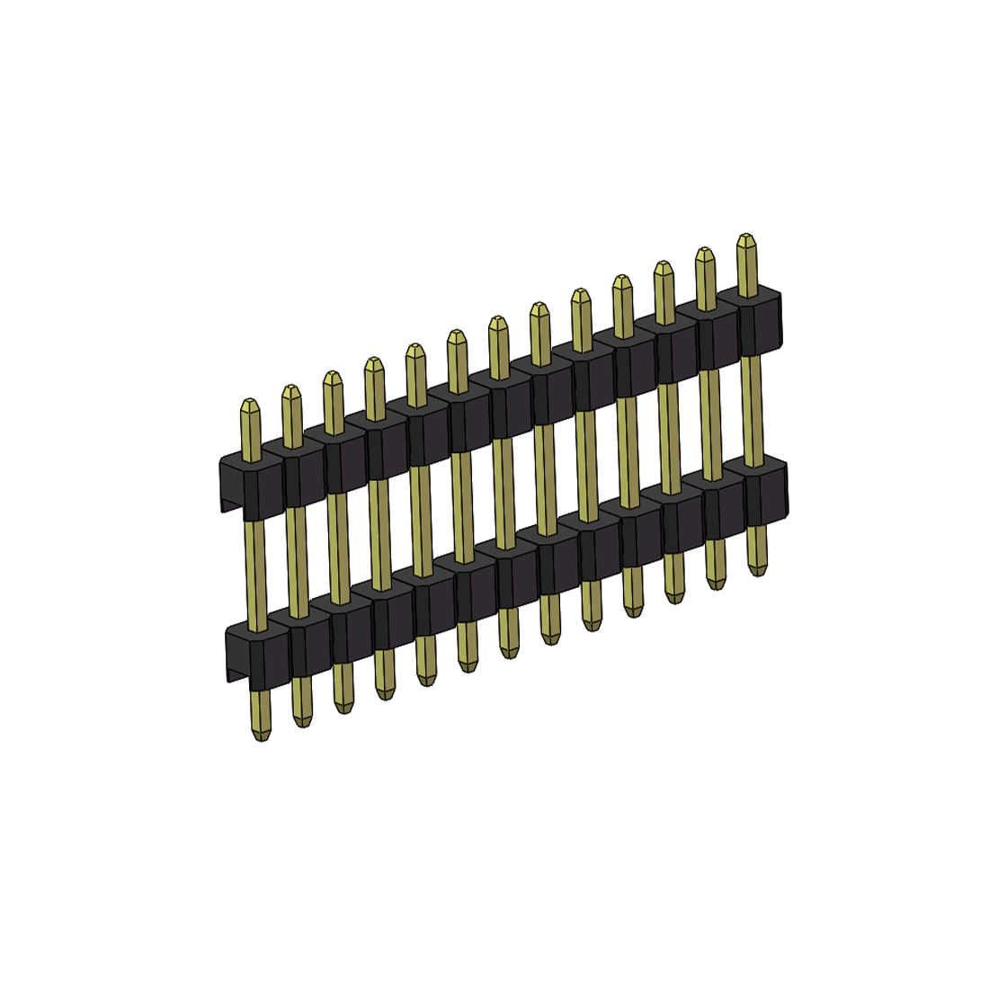 PH2541 排针连接器 Pitch 2.54mm 180° 单排 DIP 雙塑排针 （3/11/3）L=17MM 1X13Pin PA6T，94V-0 黑色 Brass 镀全金G/F