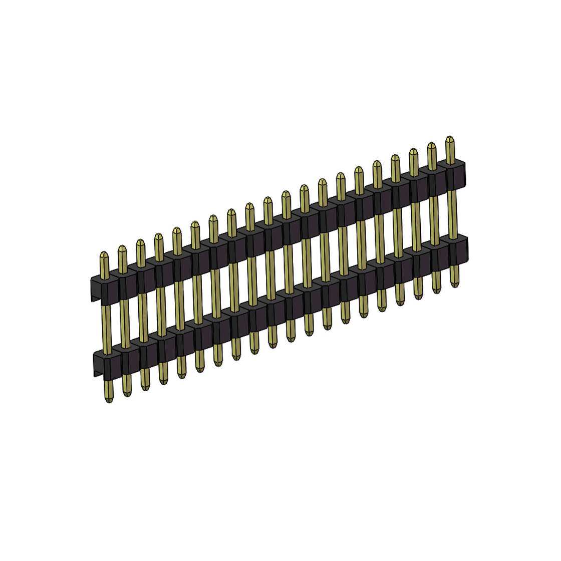 PH2541 排针连接器 Pitch 2.54mm 180° 单排 DIP 雙塑排针 （3/11/3）L=17MM 1X20Pin PA6T，94V-0 黑色 Brass 镀全金G/F