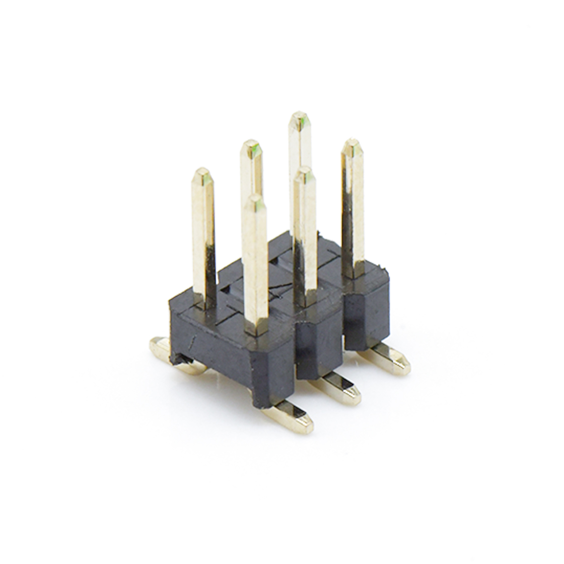 PH2541 排针连接器 Pitch 2.54mm 180°双排 SMT单塑 排针 2X03Pin 黑色 镀全金G/F