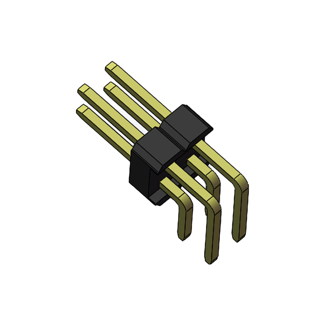 PH2541 排针连接器 Pitch 2.54mm 90° 双排 DIP 单塑排针 2X02Pin 黑色 PA6T，94V-0 镀全金G/F
