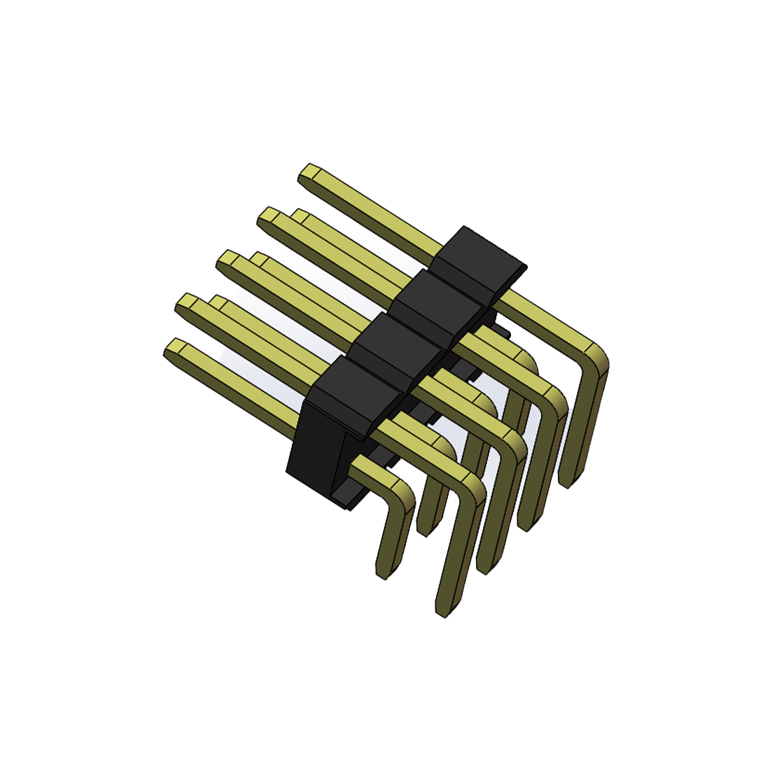 PH2541 排针连接器 Pitch 2.54mm 90° 双排 DIP 单塑排针 2X04Pin 黑色 PA6T，94V-0 镀全金G/F