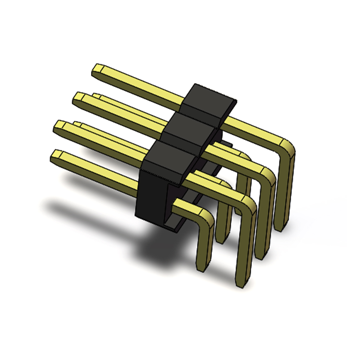 PH2541 排针连接器 Pitch 2.54mm 90° 双排 DIP 单塑排针 2X03Pin 黑色 PA6T，94V-0 镀全金G/F