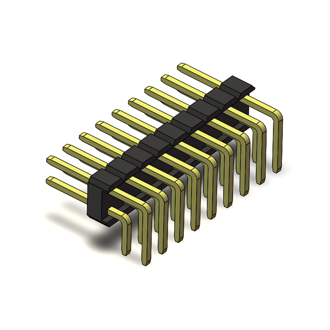 PH2541 排针连接器 Pitch 2.54mm 90° 双排 DIP 单塑排针 2X09Pin 黑色 PA6T，94V-0 镀全金G/F