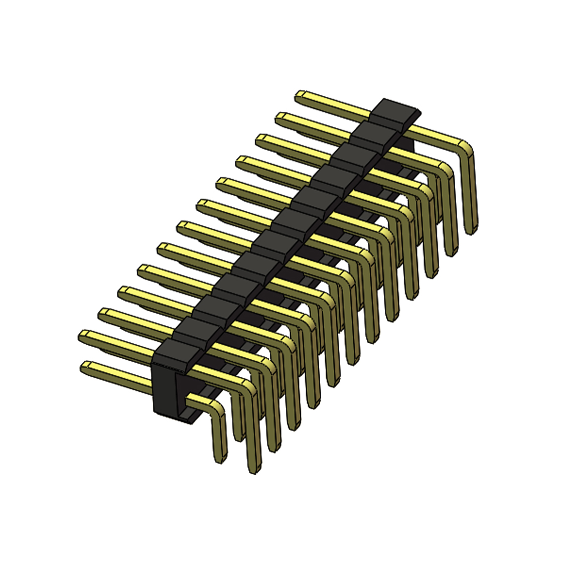 PH2541 排针连接器 Pitch 2.54mm 90° 双排 DIP 单塑排针 2X12Pin 黑色 PA6T，94V-0 镀全金G/F