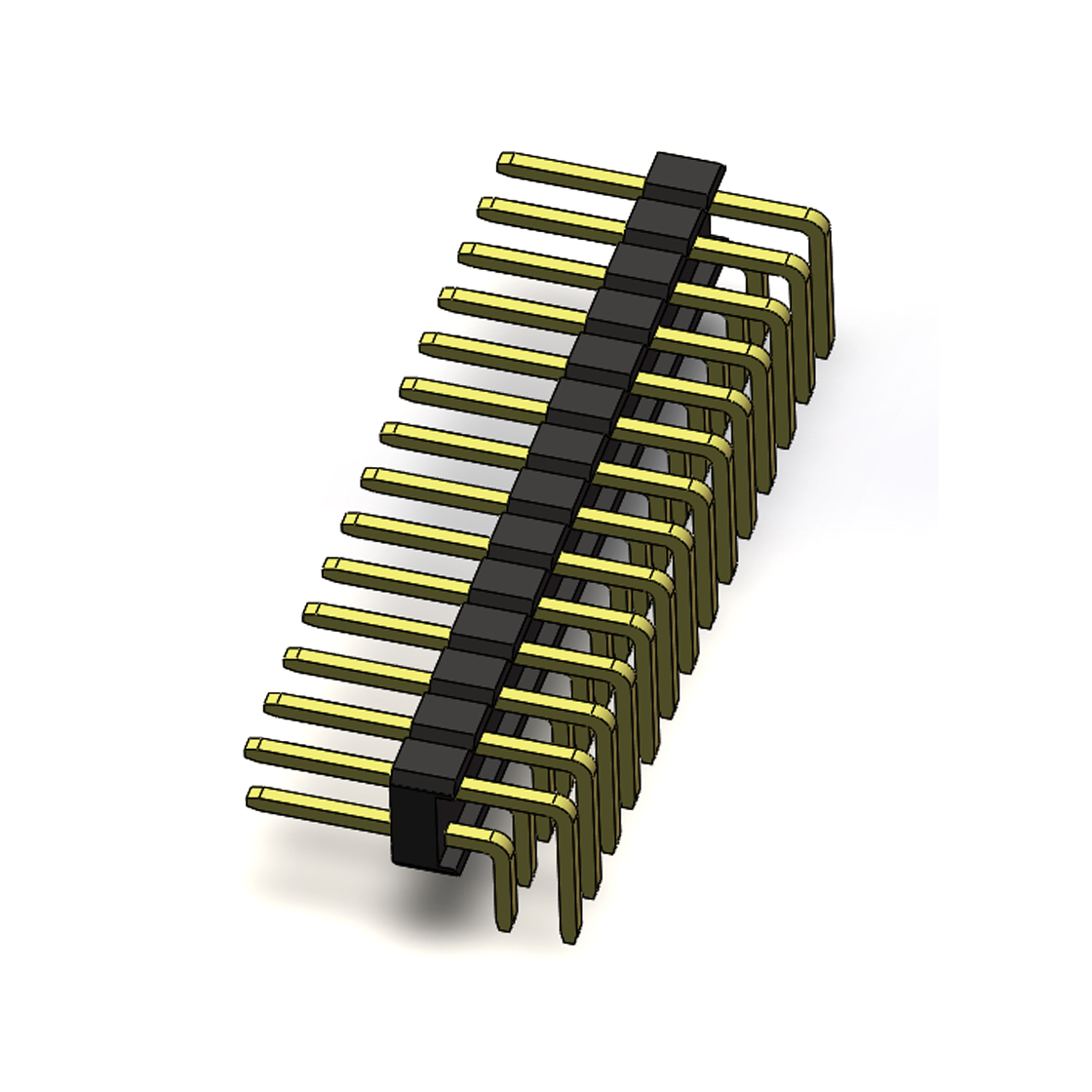 PH2541 排针连接器 Pitch 2.54mm 90° 双排 DIP 单塑排针 2X14Pin 黑色 PA6T，94V-0 镀全金G/F
