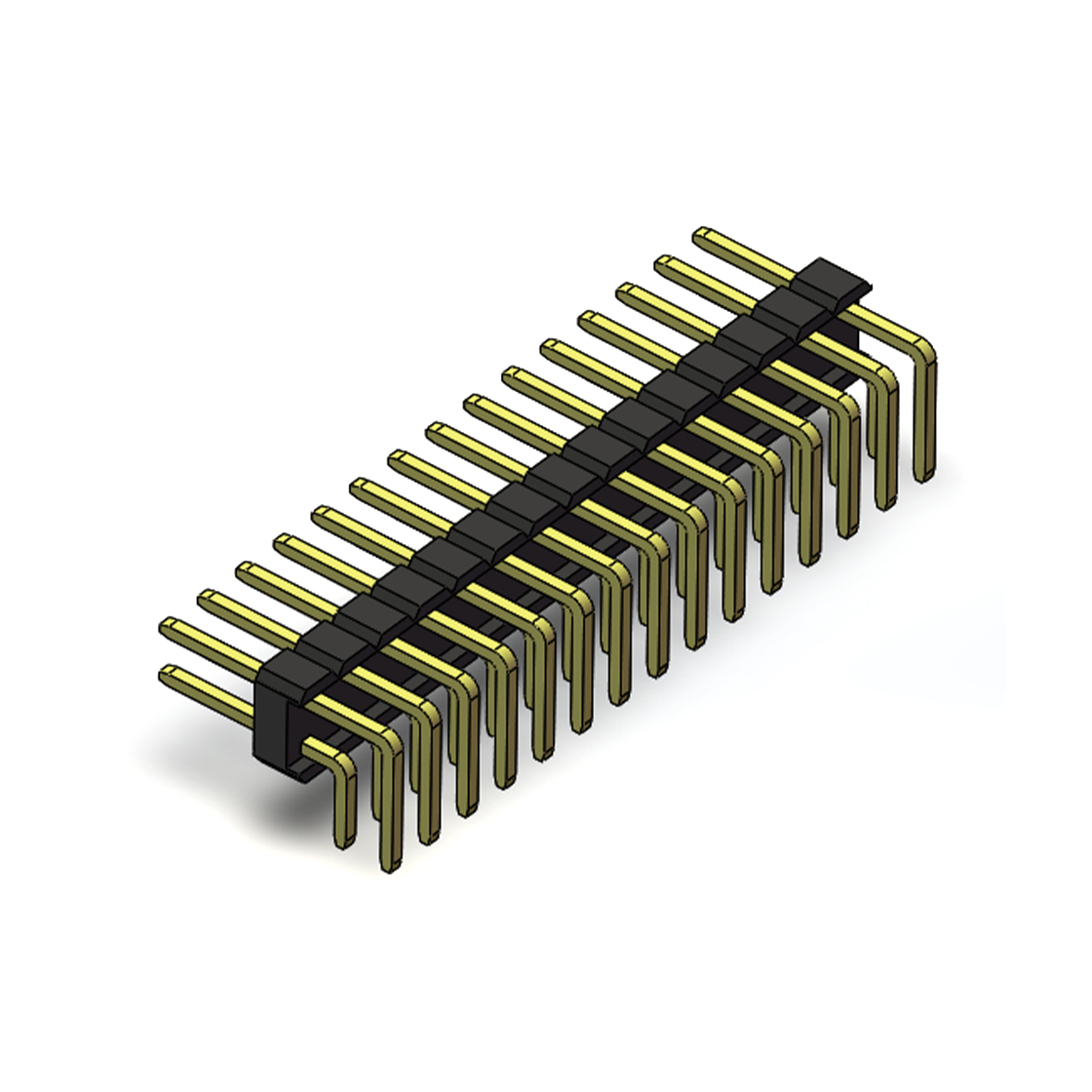PH2541 排针连接器 Pitch 2.54mm 90° 双排 DIP 单塑排针 2X15Pin 黑色 PA6T，94V-0 镀全金G/F
