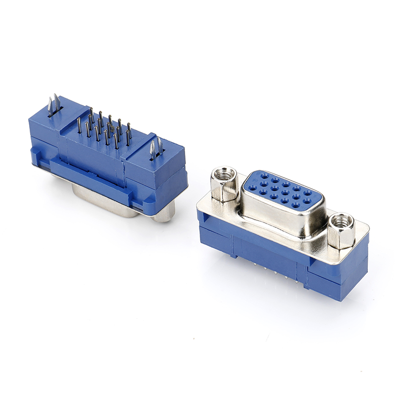 D-SUB连接器HDC 15母 蓝胶 直锁 180°DIP 塑高10.5MM 防火