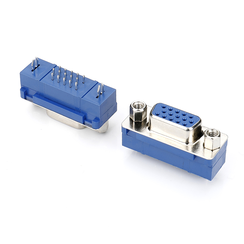 D-SUB连接器HDC 15母 深蓝 直锁 180°DIP 塑高9.8MM 平鱼叉 防火