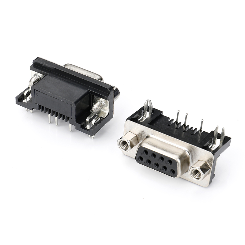 D-SUB连接器DR 9F 90°DIP 黑胶直锁 Sn 防火 螺丝4.8(仅2.3.5孔位插针)