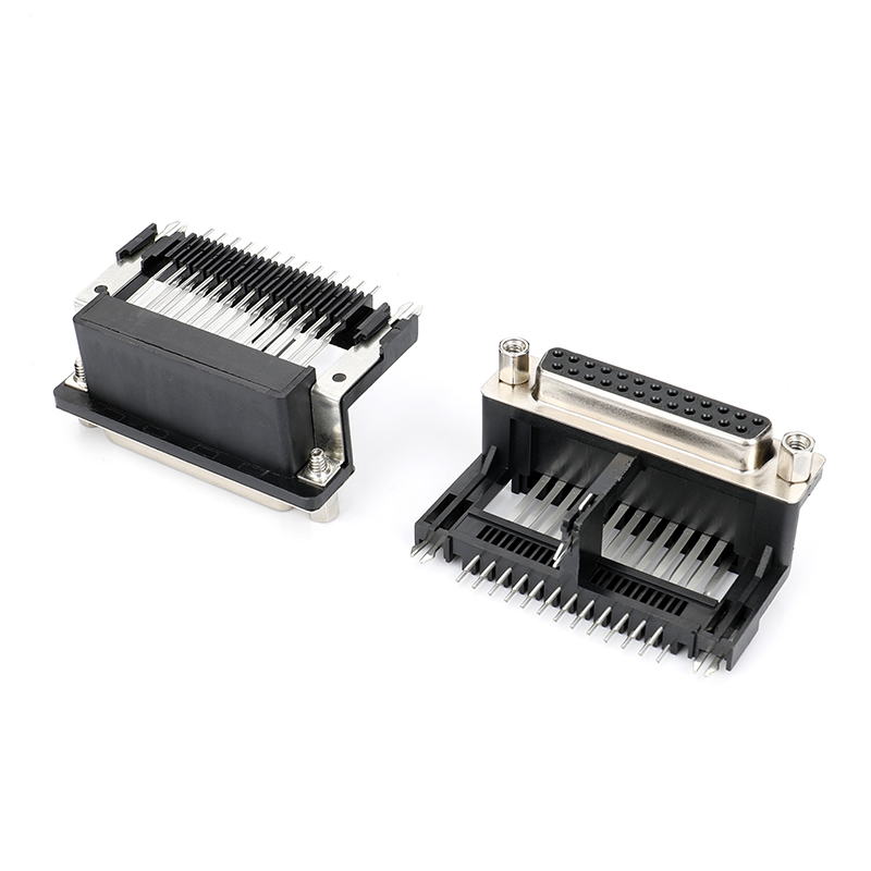 D-SUB连接器DR高架 25F 90°DIP黑胶 直锁 半金雾锡 螺丝6.0