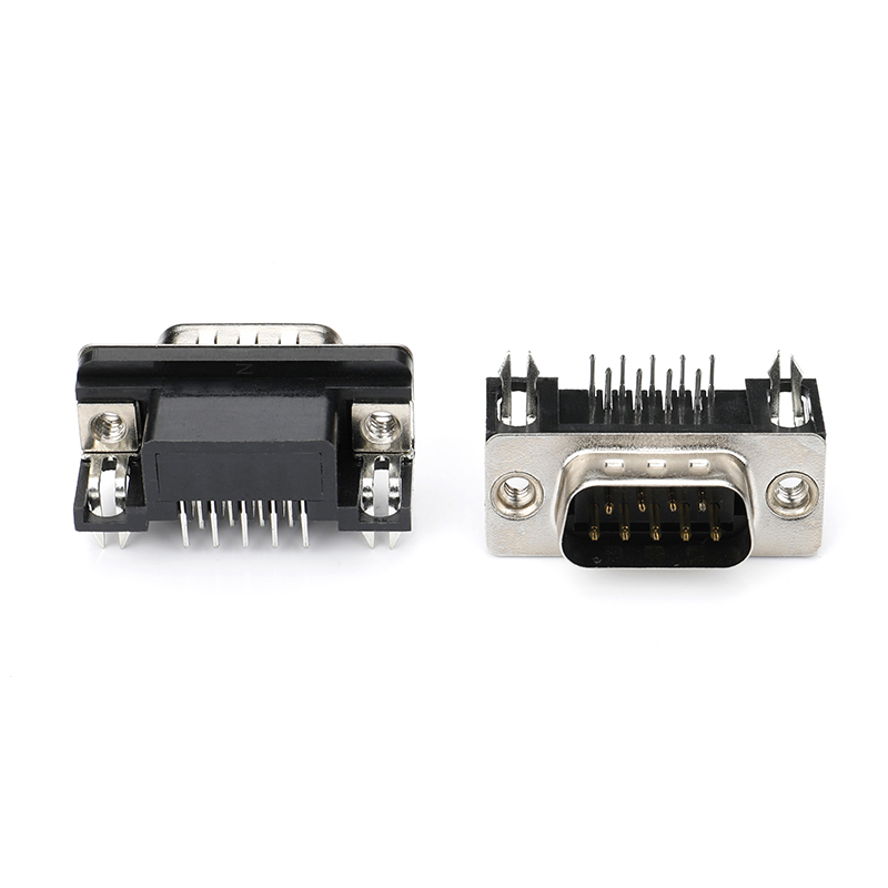 D-SUB连接器DR8.08 9M 90°DIP 黑胶 环保 铆合 半金锡(全耳全盖)