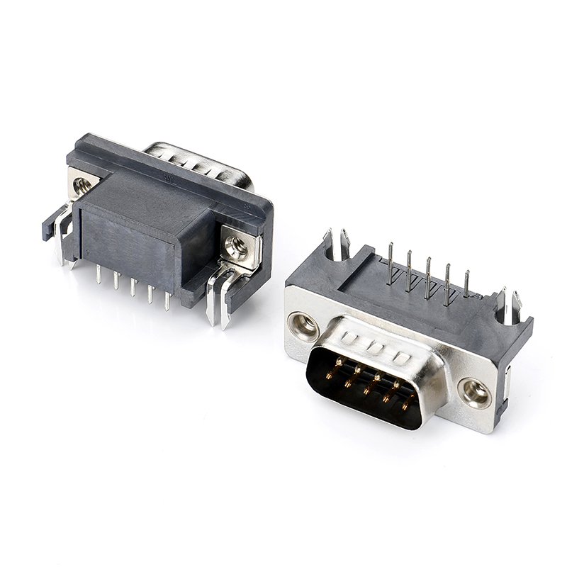 D-SUB连接器DR8.08 9M 90°DIP 黑胶 铆合 半金锡