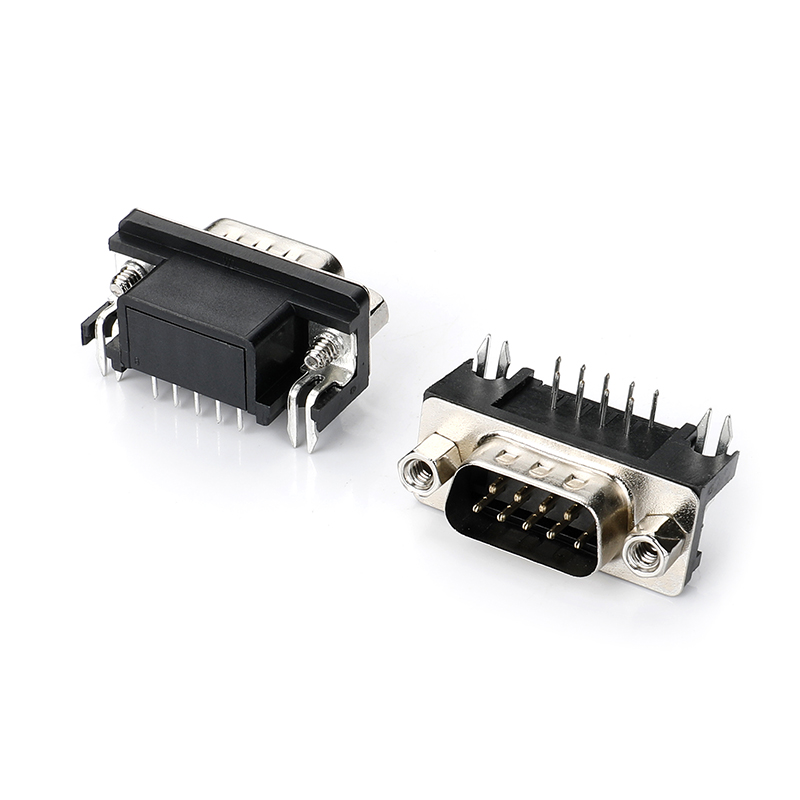 D-SUB连接器DR8.08 9M 90°DIP 黑胶 直锁 半金 螺丝4.8(自动版)