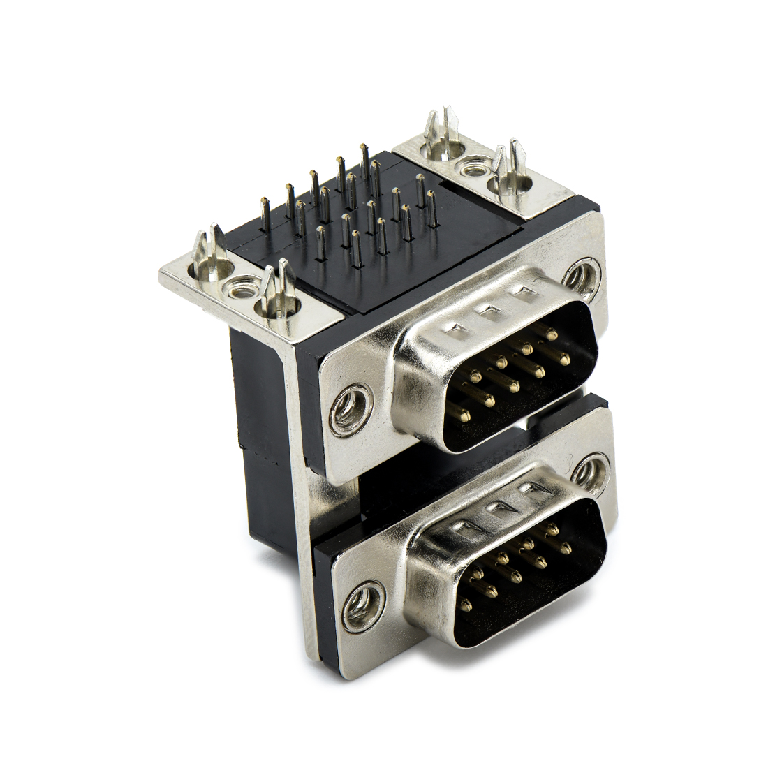 D-SUB连接器双层DR9M+DR9M 19.05 锁4.8螺母 端子GF 胶芯PBT 上下黑色