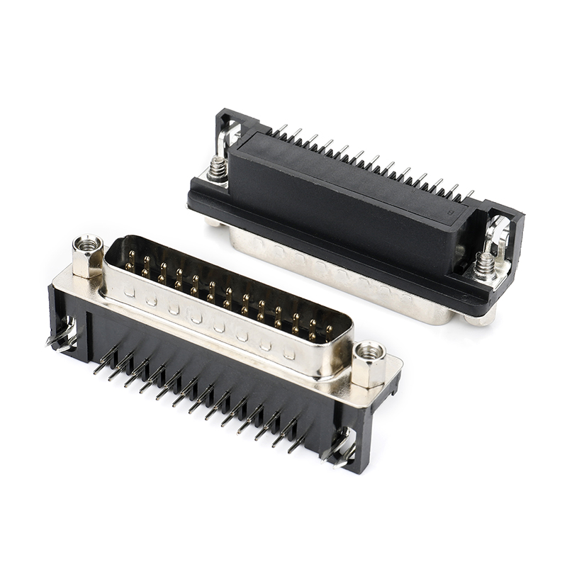 D-SUB连接器DR8.08 25M 90°DIP 黑胶 直锁 半金 螺丝4.8