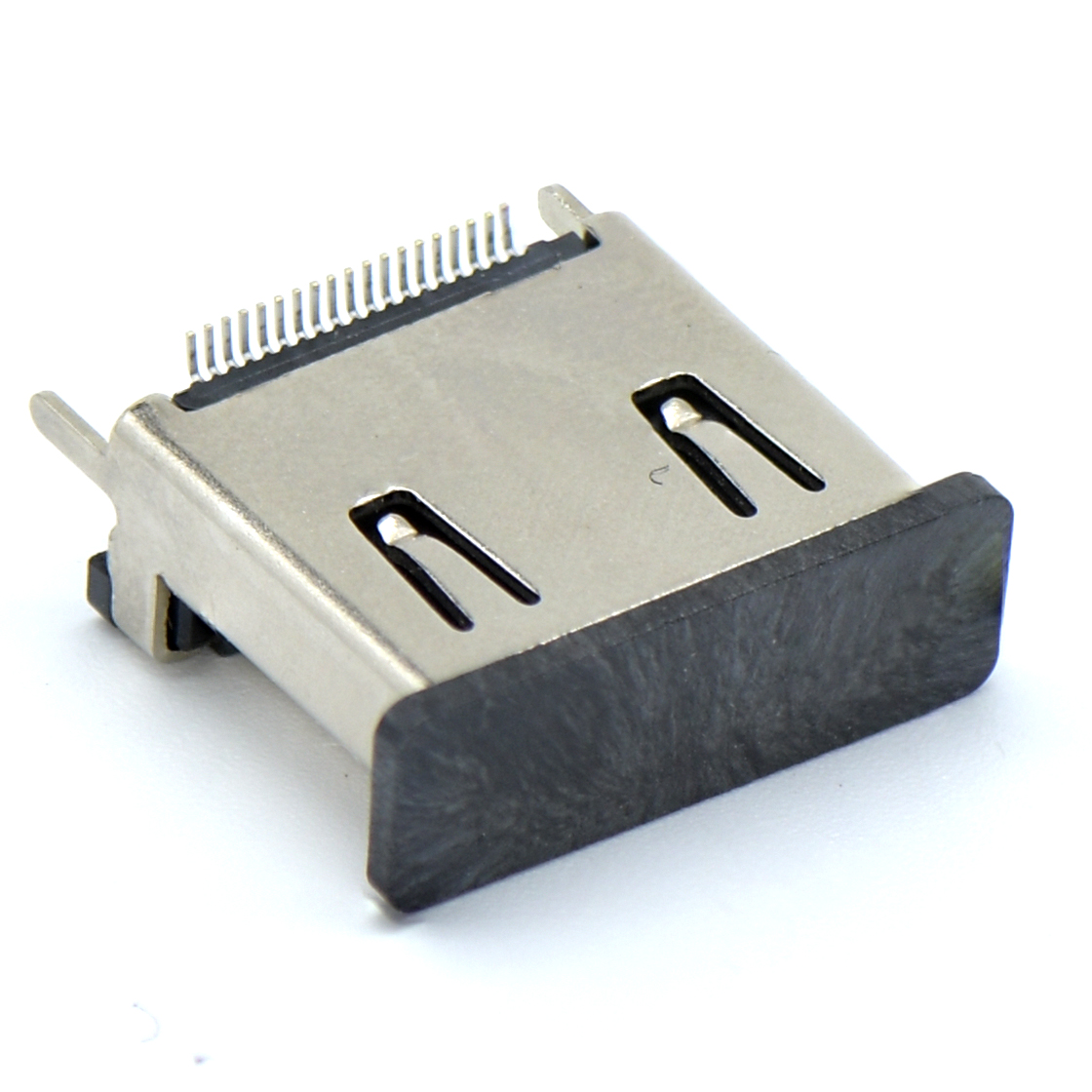 HDMI连接器A TYPE 母头 立式 180°SMT 黑胶 外壳四脚插板 H=13mm