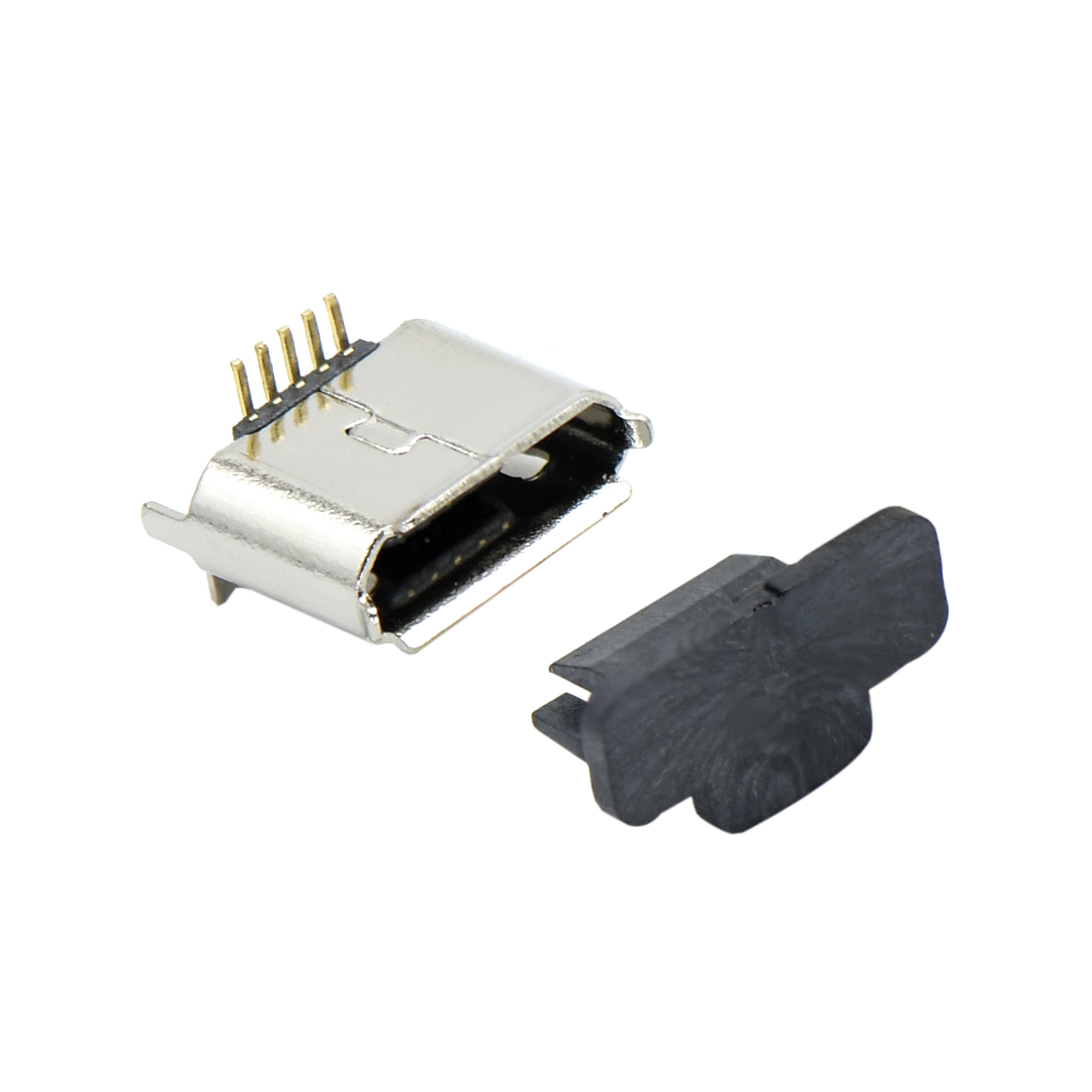 USB连接器Micro USB 5P/F B Type 立贴 有边 外壳脚插板带贴