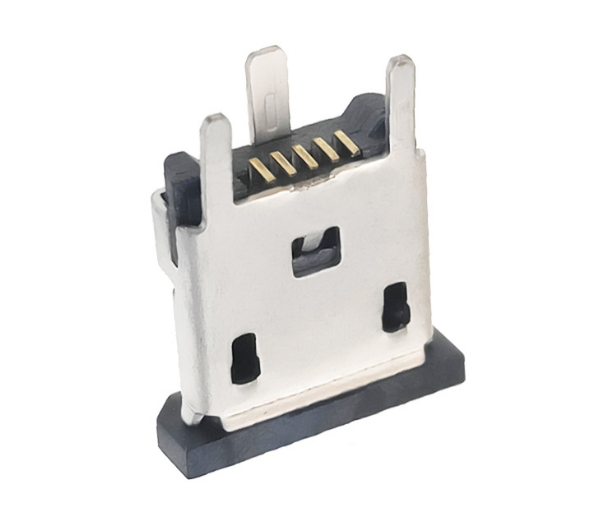 USB连接器MICRO USB 5P/F B TYPE 立贴 三脚插板 有边 L=6.7mm