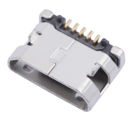 USB连接器MICRO USB 5P/F B TYPE前插后贴5.65(0.8×0.9)无边有柱黑色