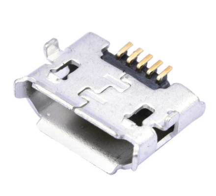 USB连接器MICRO 5P/F B TYPE SMT 反向两脚DIP 7.7(0.6×0.9)有边无柱