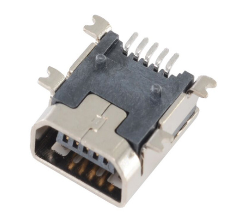 USB连接器MINI USB 5P/F AB TYPE SMT贴板式 四脚贴板 有柱