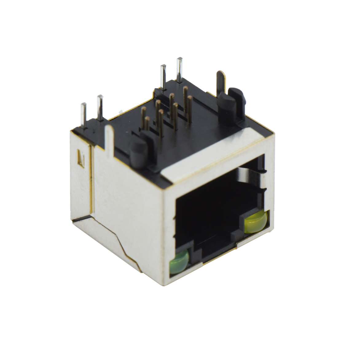 RJ连接器 RJ45 8P8C DIP插板式 带壳全包 两脚插板 带灯(左黄右绿)