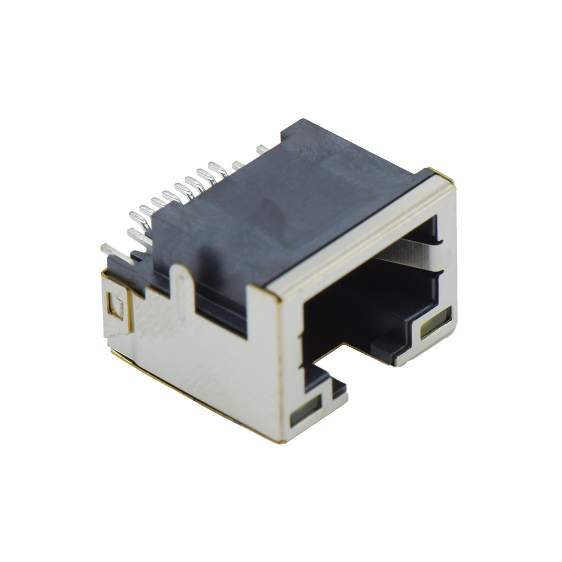 RJ连接器 RJ45 8P8C SMT沉板式4.2mm 带壳全包 两脚插板 带灯(左黄右绿)