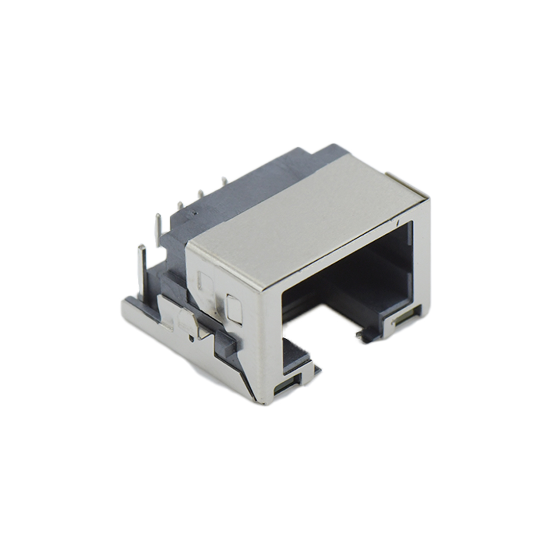 RJ连接器RJ45 8P8C DIP沉板式4.3mm带壳全包 两脚插板中心距18.64mm左琥珀右绿