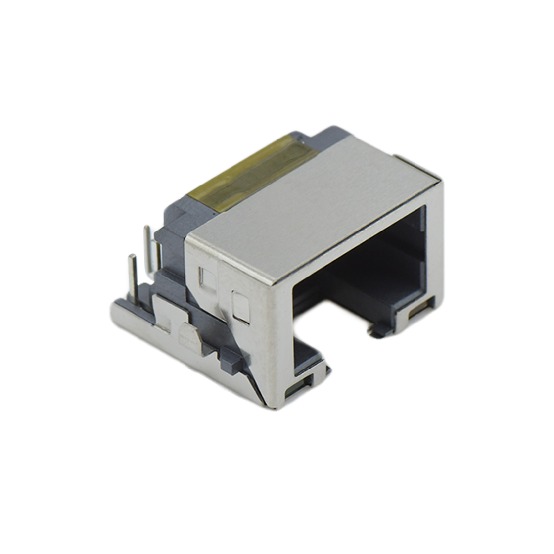 RJ连接器 RJ45 8P8C DIP沉板式3.0mm 带壳全包 两脚插板 带灯(左琥珀右绿)贴唛拉