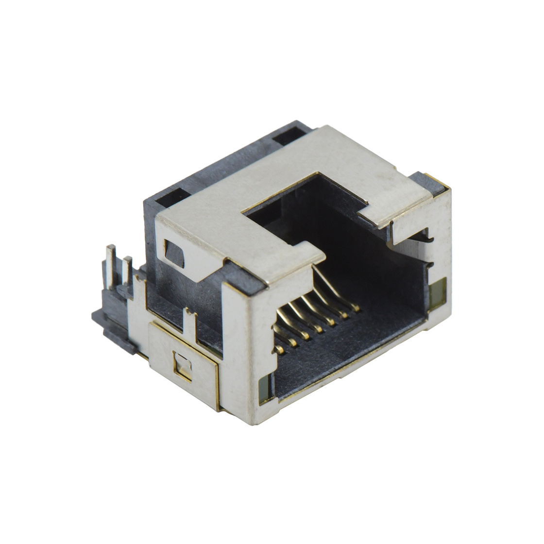 RJ连接器 RJ45 8P8C 反向 DIP沉板式4.1mm 带壳全包 四脚插板 带灯(左黄右绿)