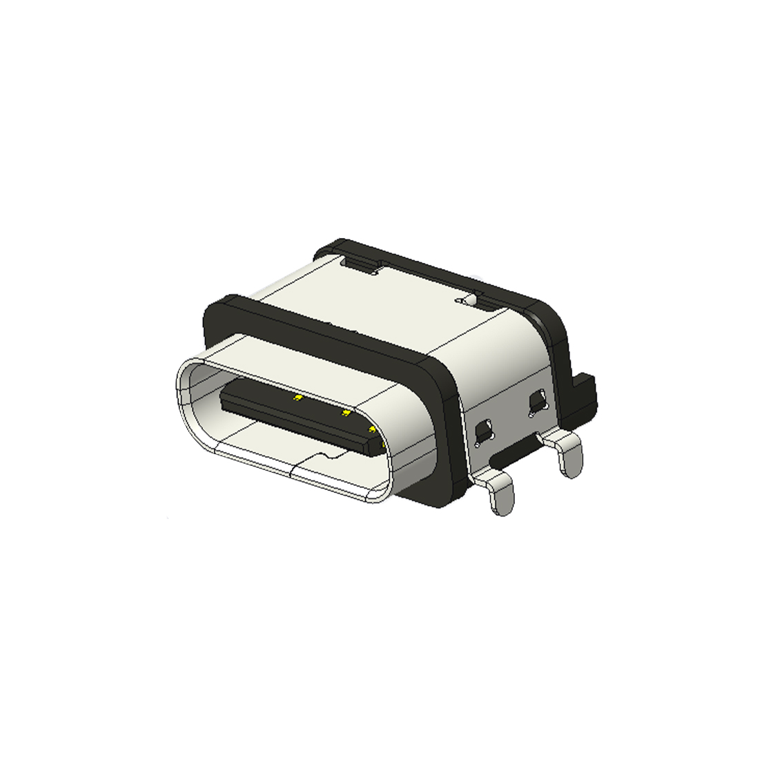USB连接器TYPE C 6P/F SMT沉板式 外壳四脚插板 脚距11.6mm 中心距3.0mm 防水IPX7