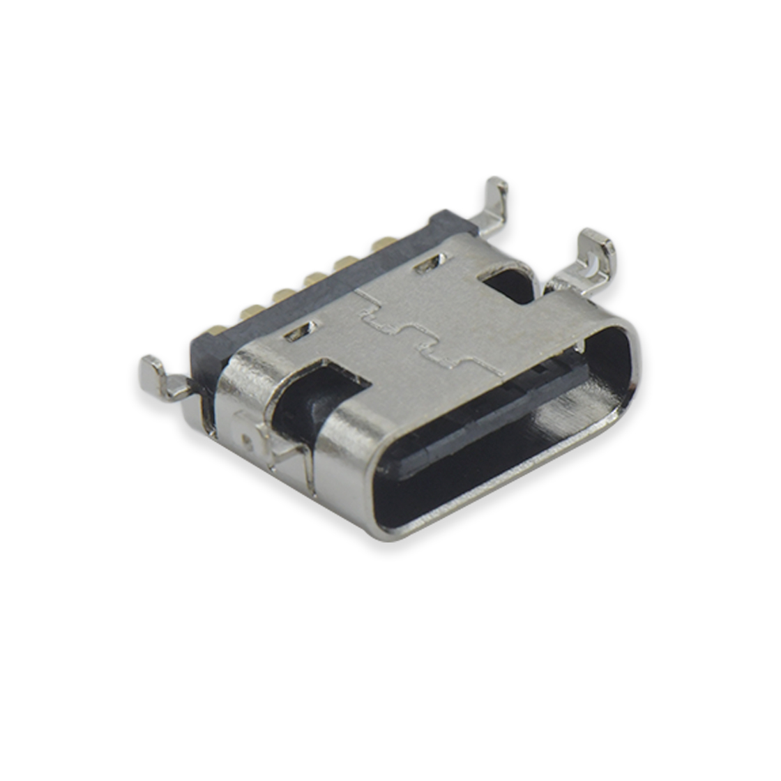 USB连接器TYPE C 6P/F SMT沉板式0.80mm 四脚插板 两脚中心距11.15mm L=6.8mm
