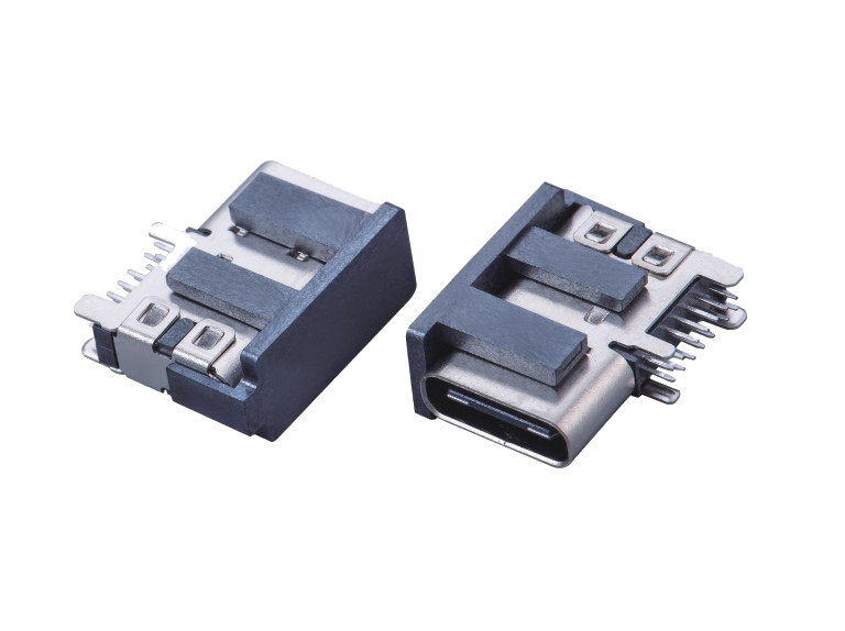 USB连接器TYPE C 14P/F 侧插DIP 四脚插板 后盖外扣式 L=14.0mm