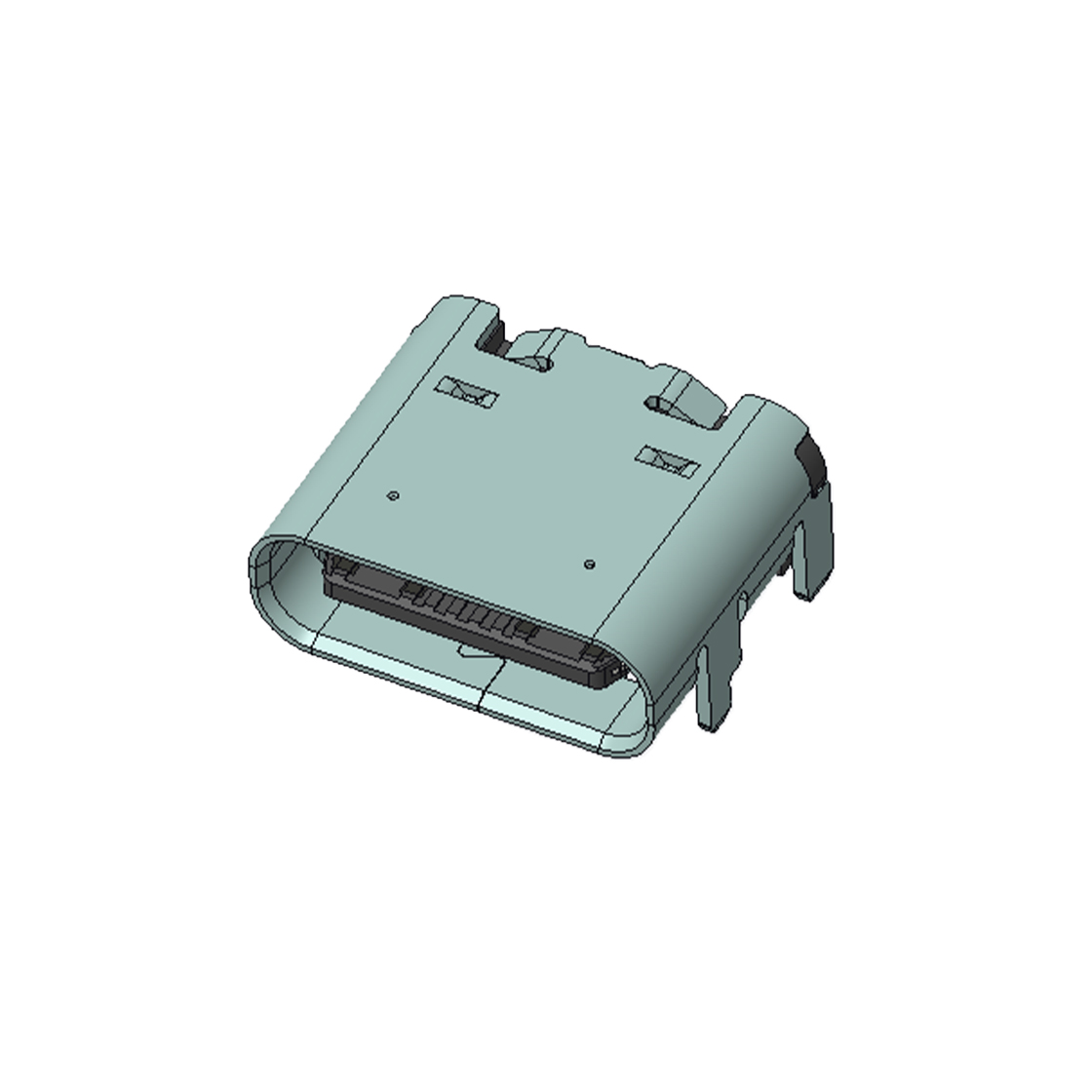 USB连接器TYPE C 16P/F SMT贴板式 四脚插板 脚高1.0mm 带柱0.5mm L=7.30mm