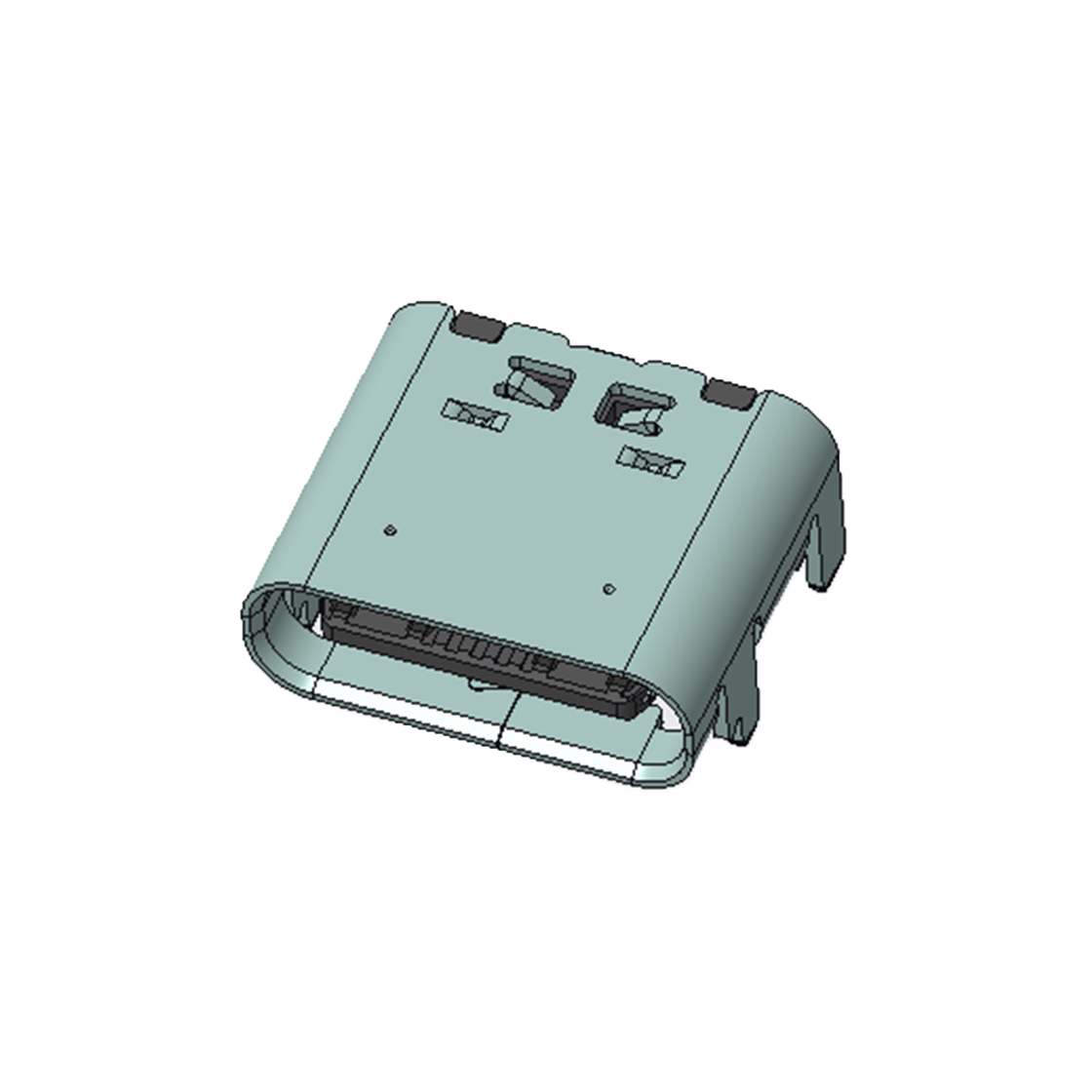 USB连接器TYPE C 16P/F SMT贴板式 四脚插板 脚高1.0mm 带柱0.5mm L=7.30mm