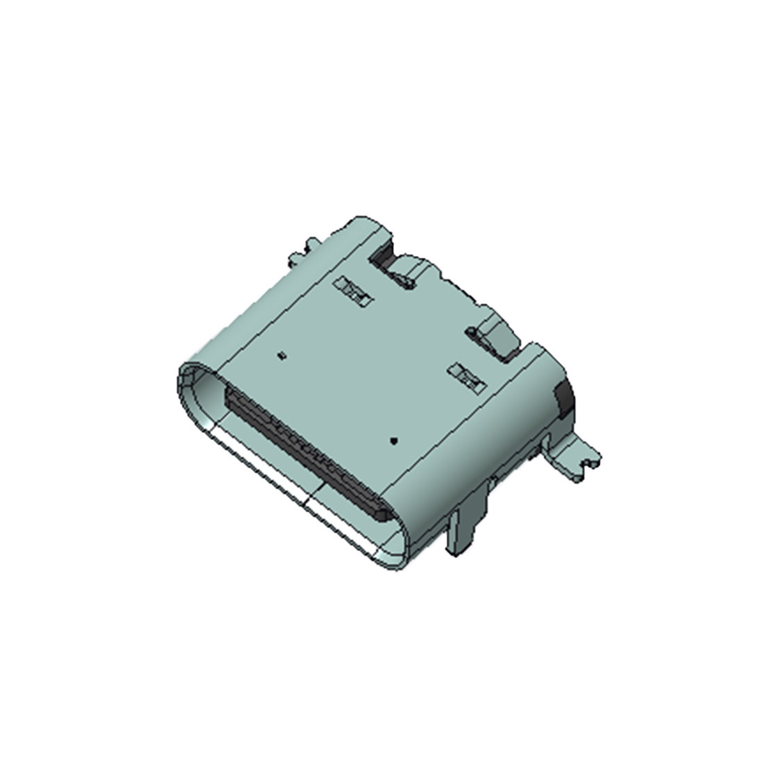 USB连接器TYPE C 16P/F SMT贴板式 外壳脚前插后贴 脚高1.0mm 带柱0.5mm L=7.30