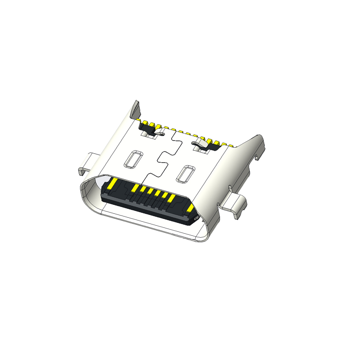 USB连接器TYPE C 16P/F SMT沉板式1.58mm 四脚插板 两脚中心距10.7mm