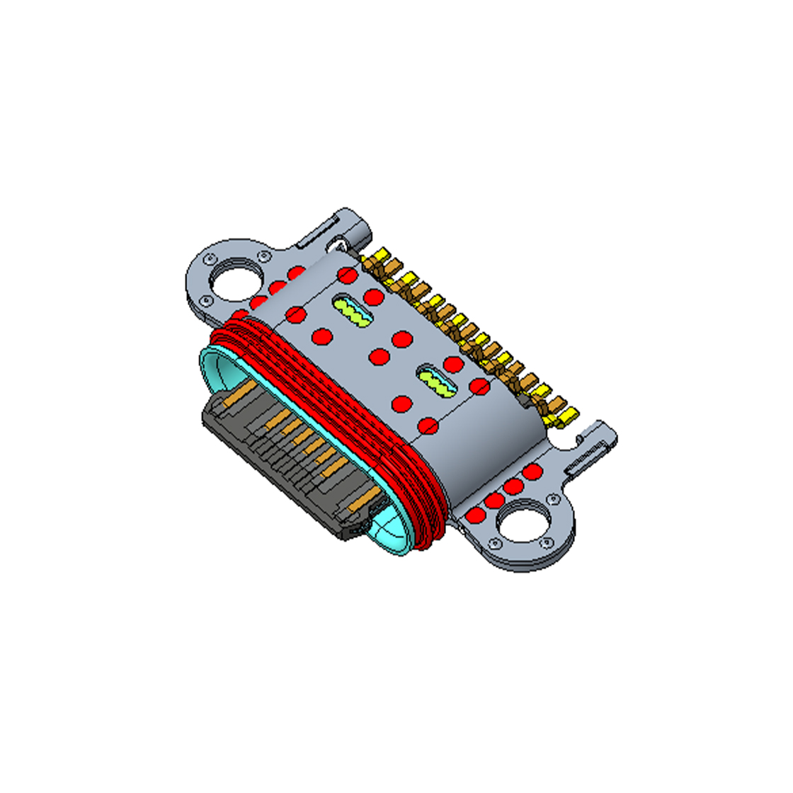 USB连接器TYPE C 16P/F SMT沉板式 两脚插板 带锁孔 防水IPX7