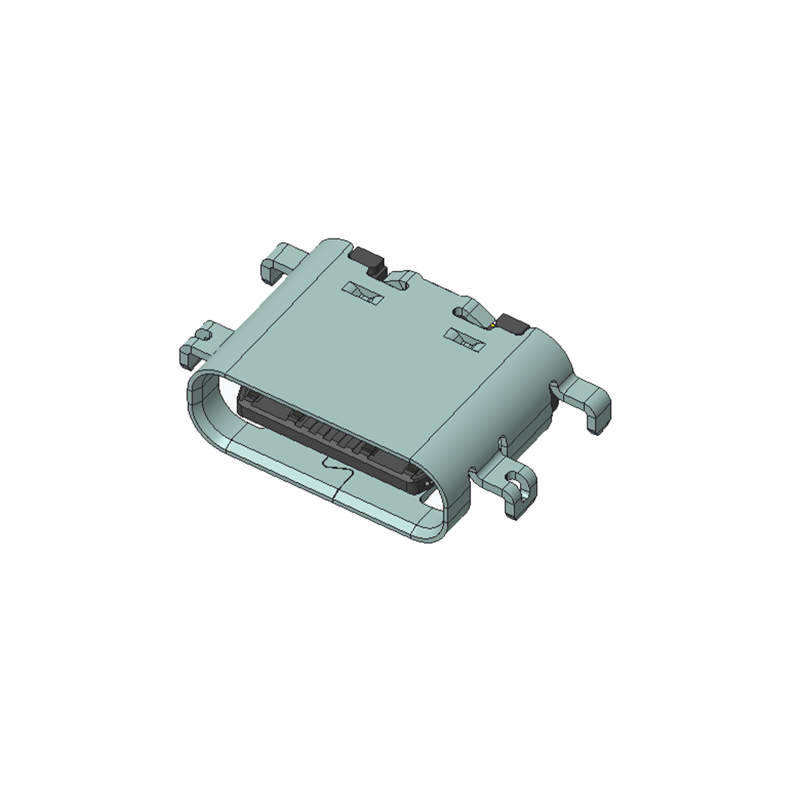 USB连接器TYPE C 16P/F SMT沉板式1.60mm 四脚插板 两脚中心距11.26mm L=6.5m