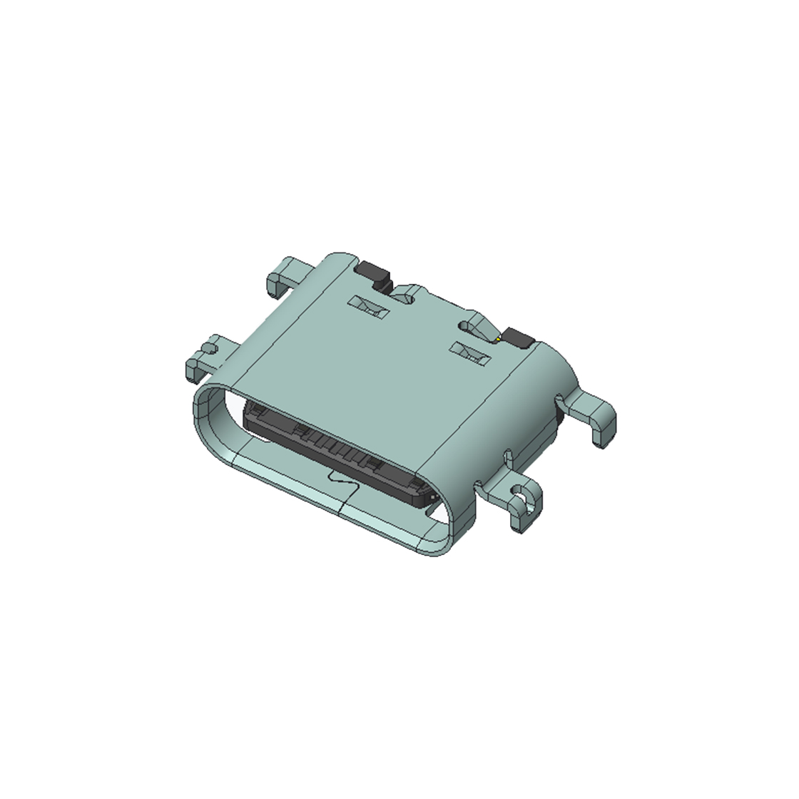 USB连接器TYPE C 16P/F SMT沉板式1.60mm 四脚插板 两脚中心距11.26mm L=6.9m