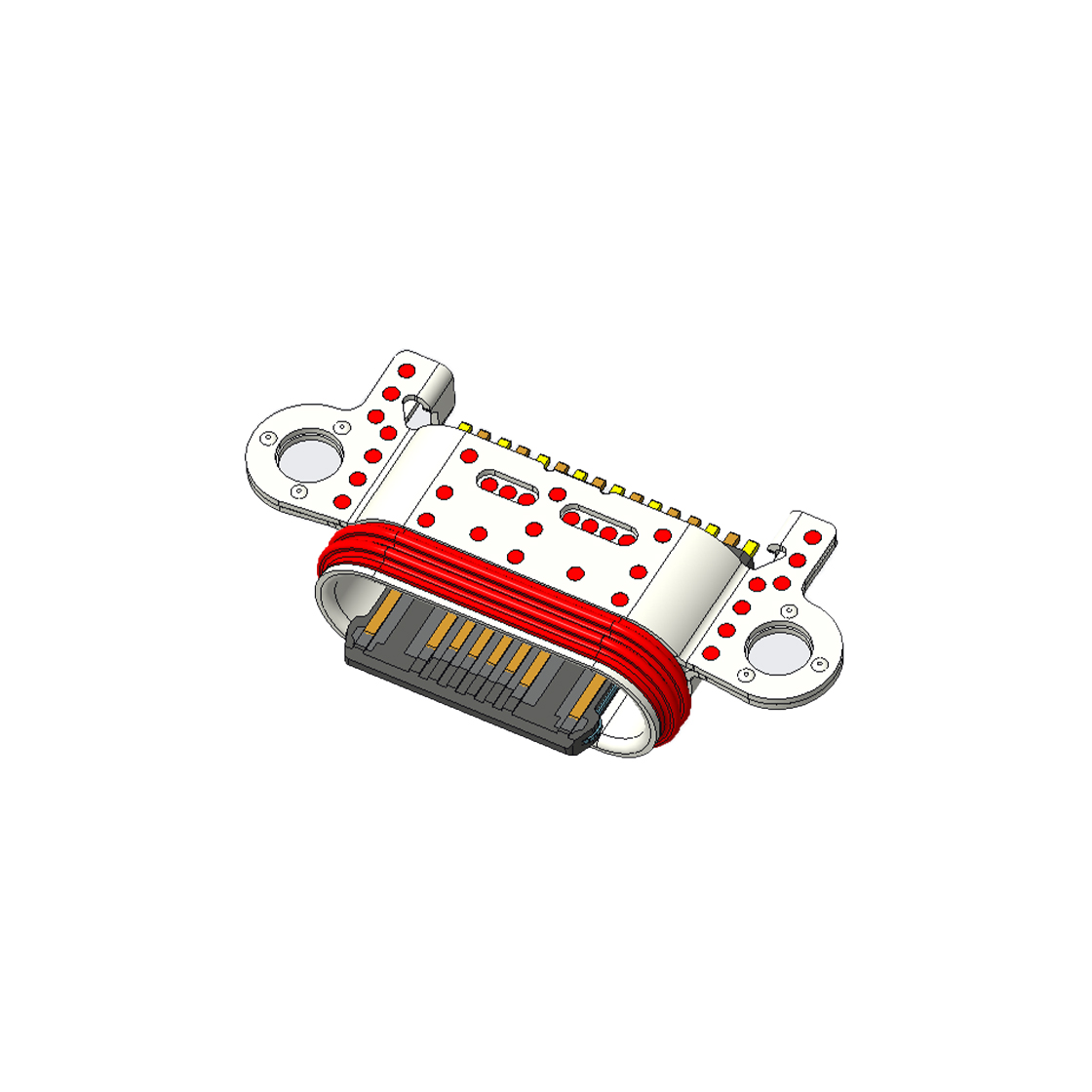 USB连接器TYPE C 16P/F SMT沉板式1.35mm 两脚插板 带锁孔 防水IPX8