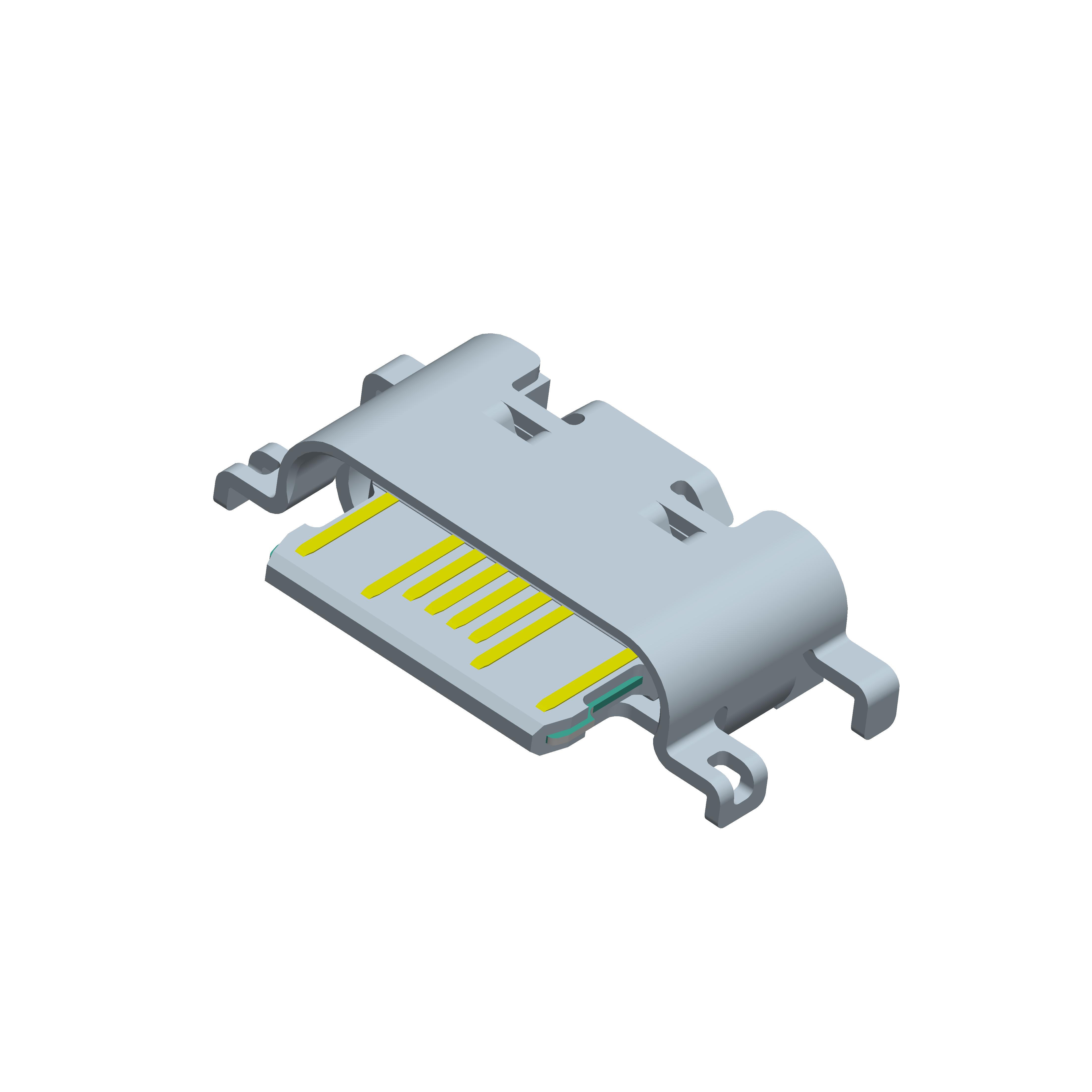 USB连接器Type-C 16P/F SMT 沉板1.0mm 外壳四脚插板 胶芯外露1.2mm