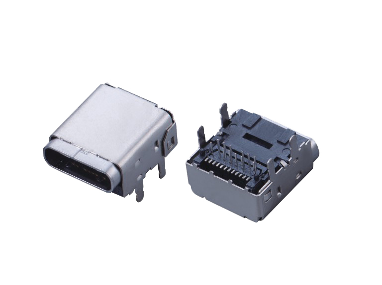 USB连接器TYPE C 24P/F 前插后贴 四脚插板 脚高H=2.4mm L=11.10mm