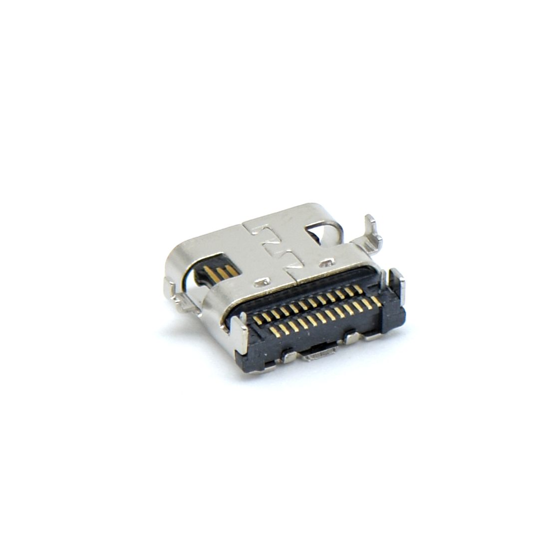 USB连接器TYPE C 24P/F沉板式0.8MM外壳四脚插板无弹 30U” LCP黑色3A